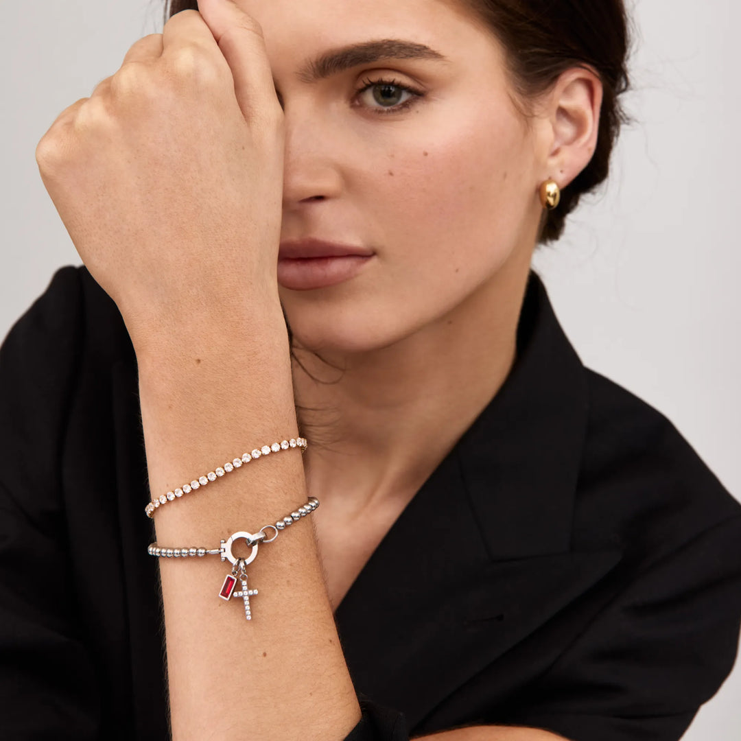 Nova Bead Birthstone Bracelet with Cross Pendant