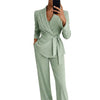 Women's Blazer and Pants Set with Wrap Front and Tie Belt