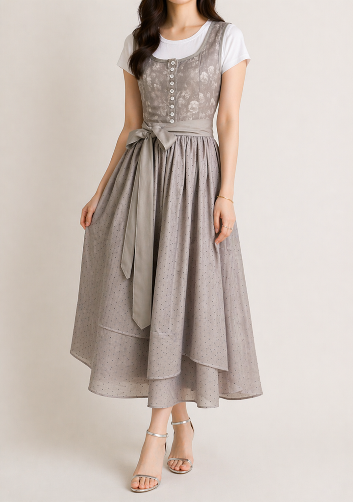 Women's Dirndl with Zip, Lace Sleeves and Waistband.