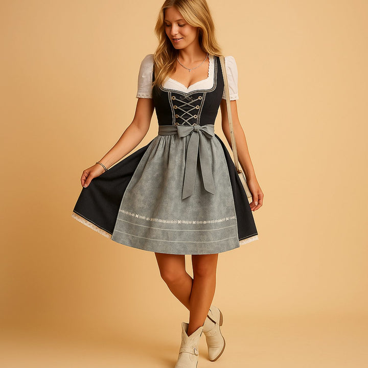 Women's Midi Dirndl Dress with Lace-Up Bodice