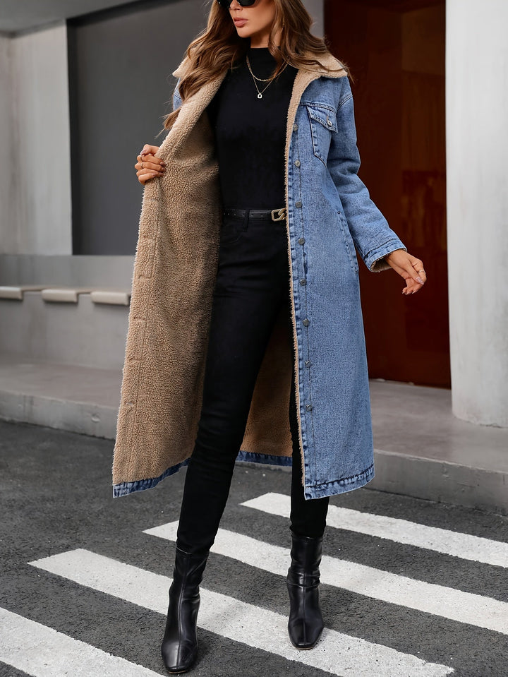 Lined Denim Jacket in Washed Blue – Sofia