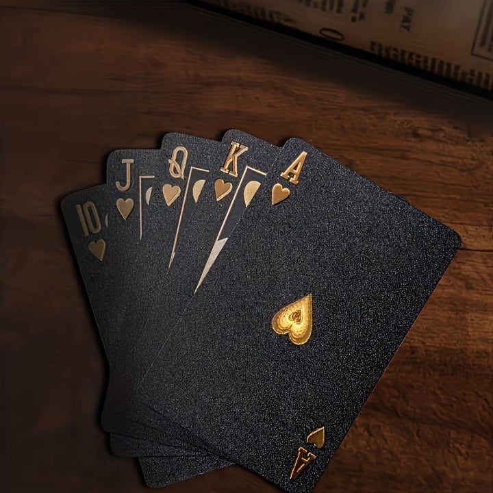 Luxurious Black Playing Cards - Waterproof & Flexible with Storage Box - Noctura