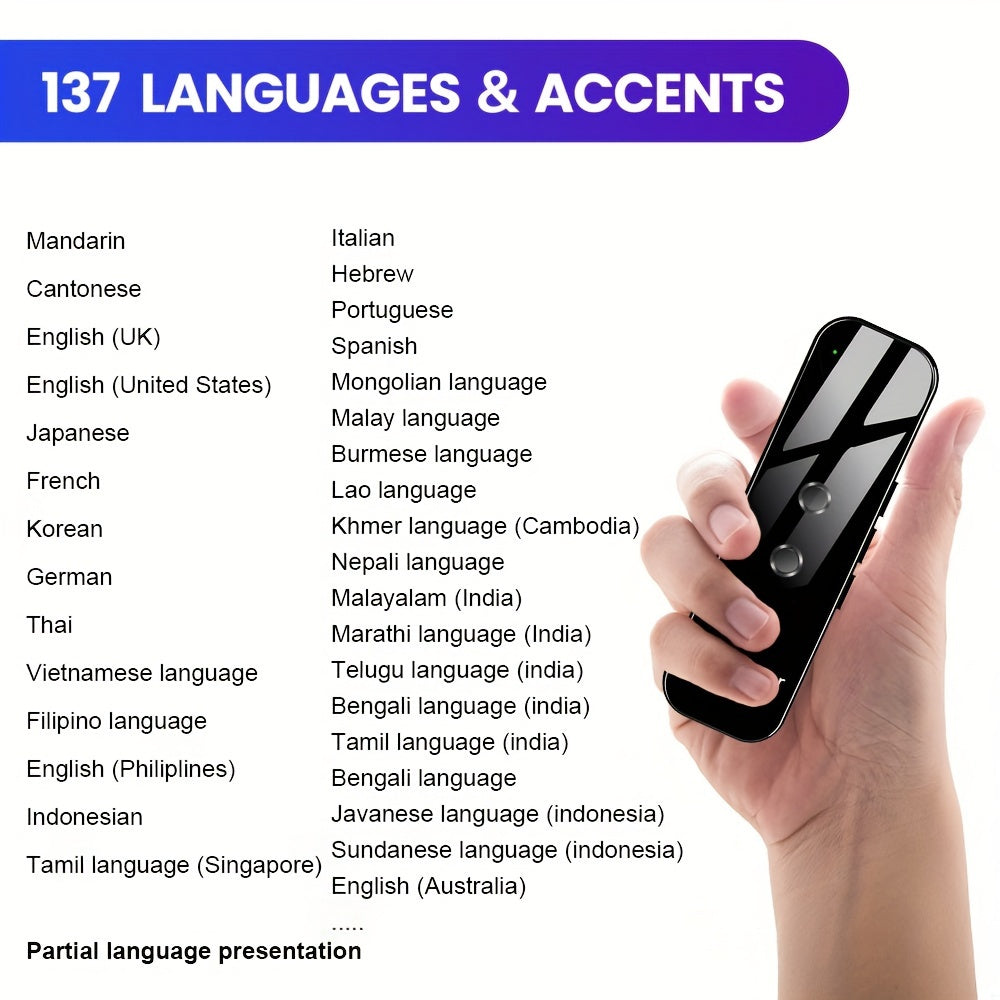 Portable Two-Way Language Translator – USB Rechargeable with Built-In Wi-Fi