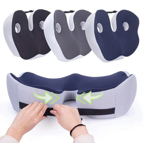 Desk Chair Seat Cushion with Orthopedic Memory Foam and Adjustable Strap