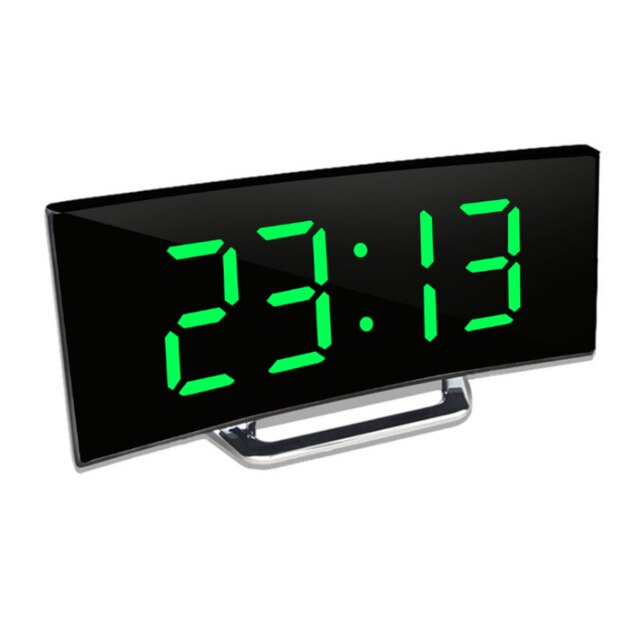 Digital Alarm Clock with Curved LED Mirror Display and Auto Dimming