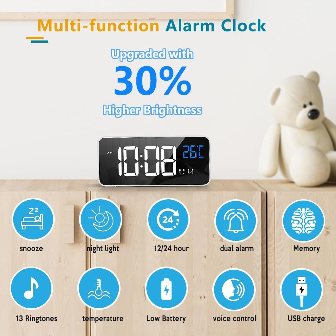 Digital Clock with Seconds and Large 10-Inch Display for Seniors with Calendar Day and Date