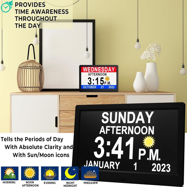 Digital Clock with Seconds and Large 10-Inch Display for Seniors with Calendar Day and Date