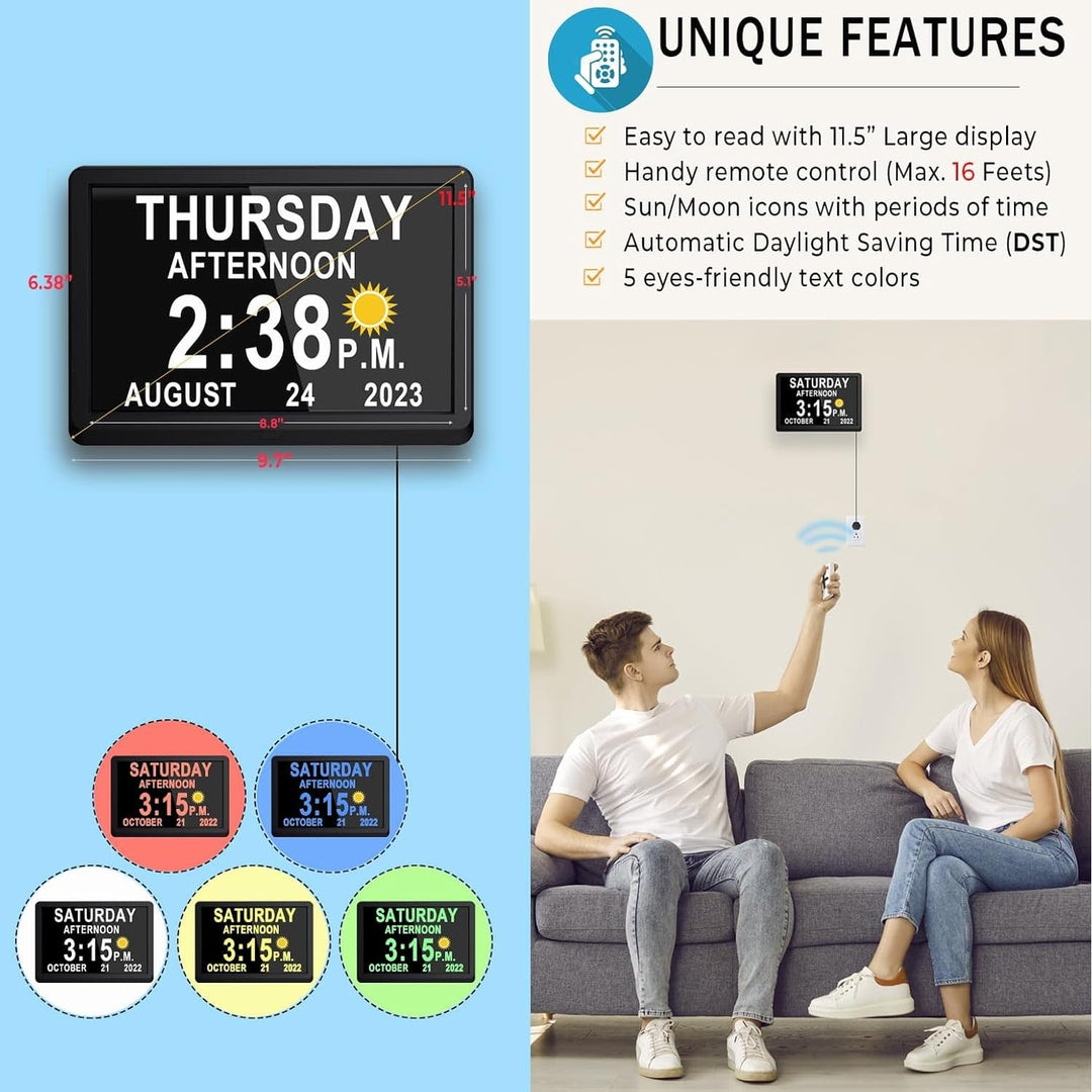 Digital Clock with Seconds and Large 10-Inch Display for Seniors with Calendar Day and Date