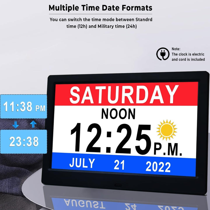 Digital Clock with Seconds and Large 10-Inch Display for Seniors with Calendar Day and Date