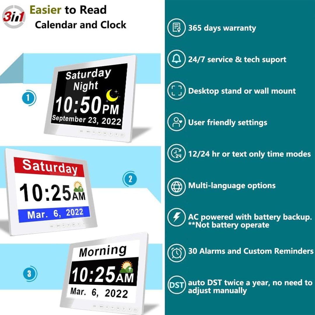Digital Clock with Seconds and Large 10-Inch Display for Seniors with Calendar Day and Date