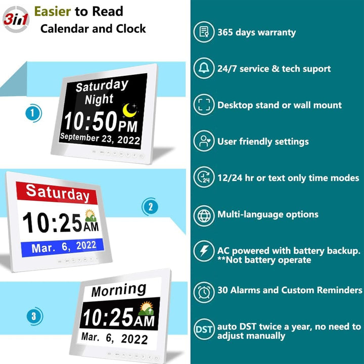 Digital Clock with Seconds and Large 10-Inch Display for Seniors with Calendar Day and Date