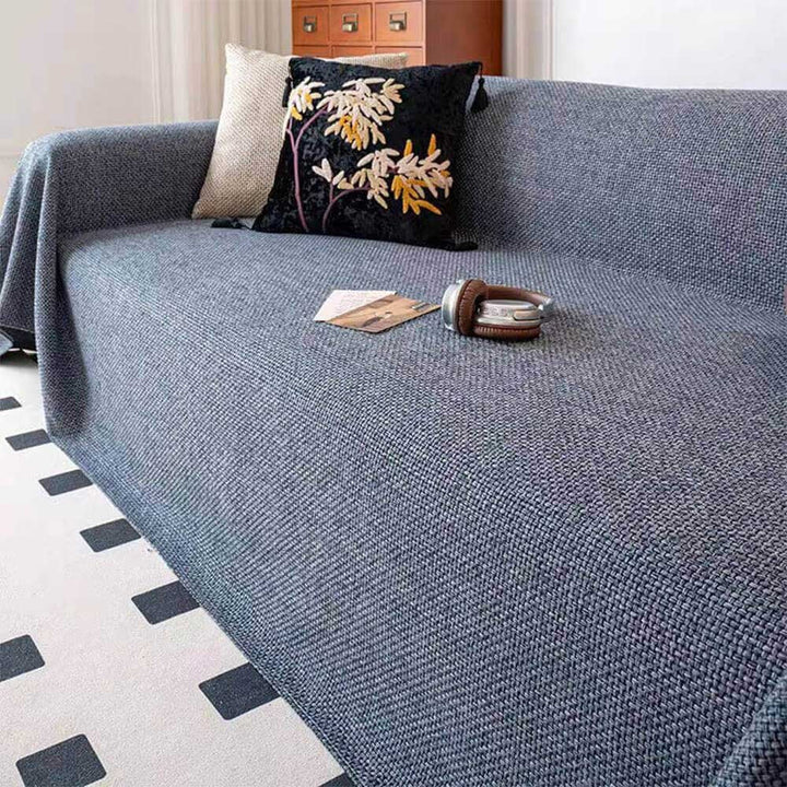 Breathable Woven Linen-Look Scratch-Resistant Throw Sofa Cover