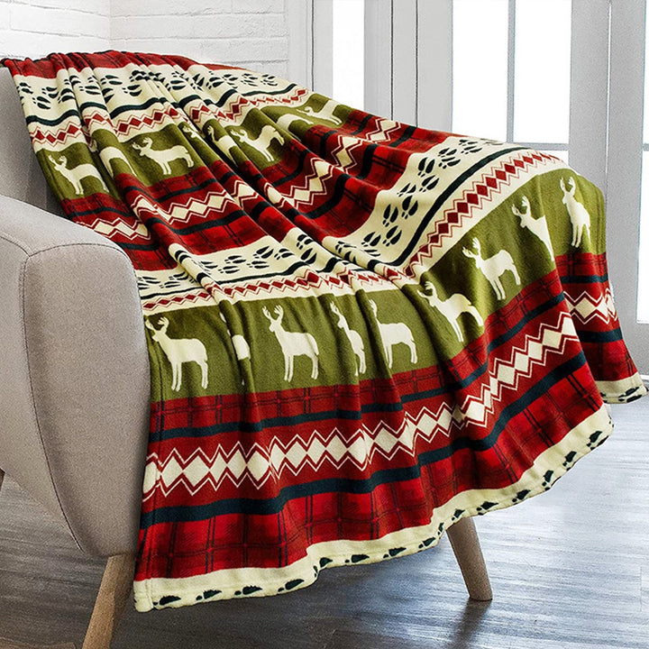 Blanket with Snowflakes & Red Accents - Couch cover
