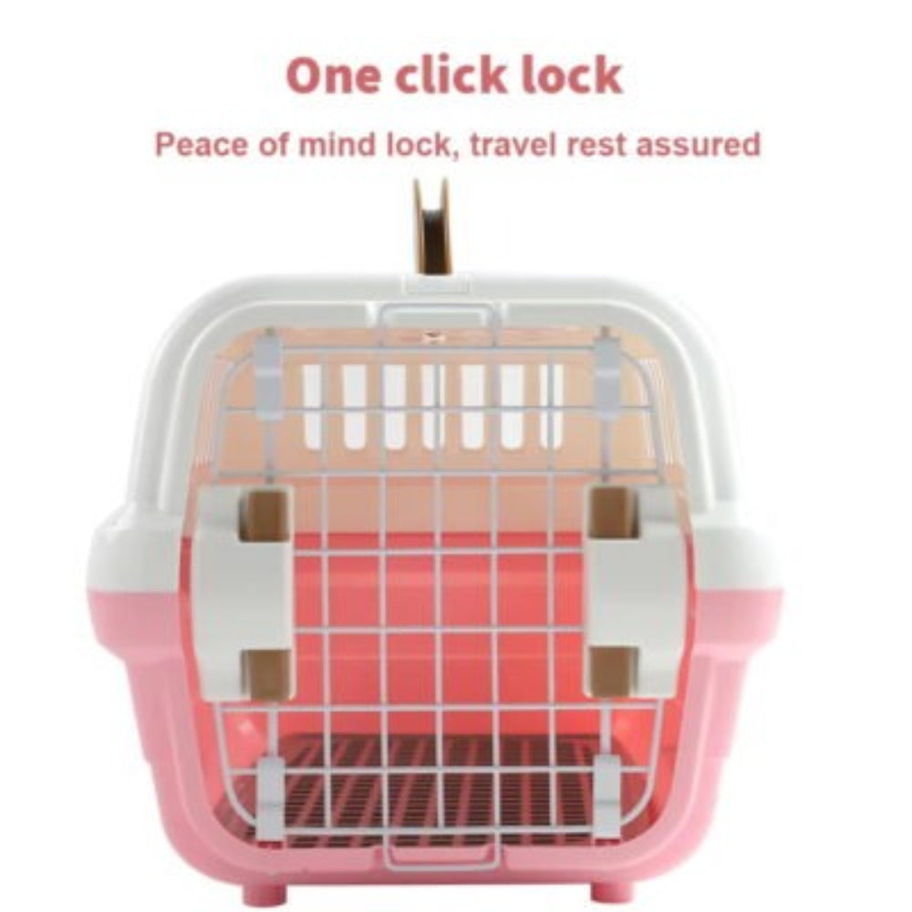 Lockable / Breathable Cat Carrier with Feeding Bowl & Base Pad