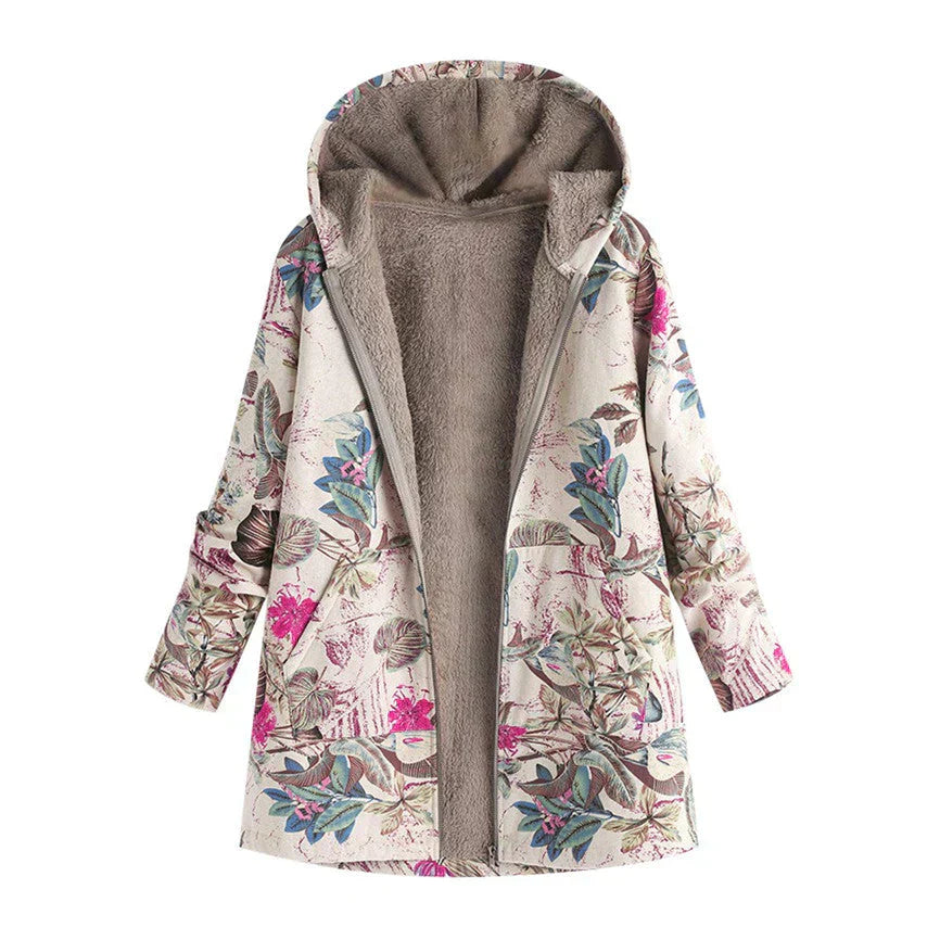 Long Women's Spring Jacket with Hood and Front Pockets