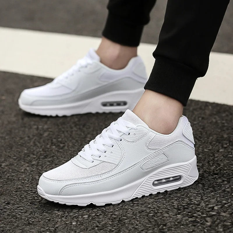 White Leather High Sole Men's Sneakers | Sleek Urban Style