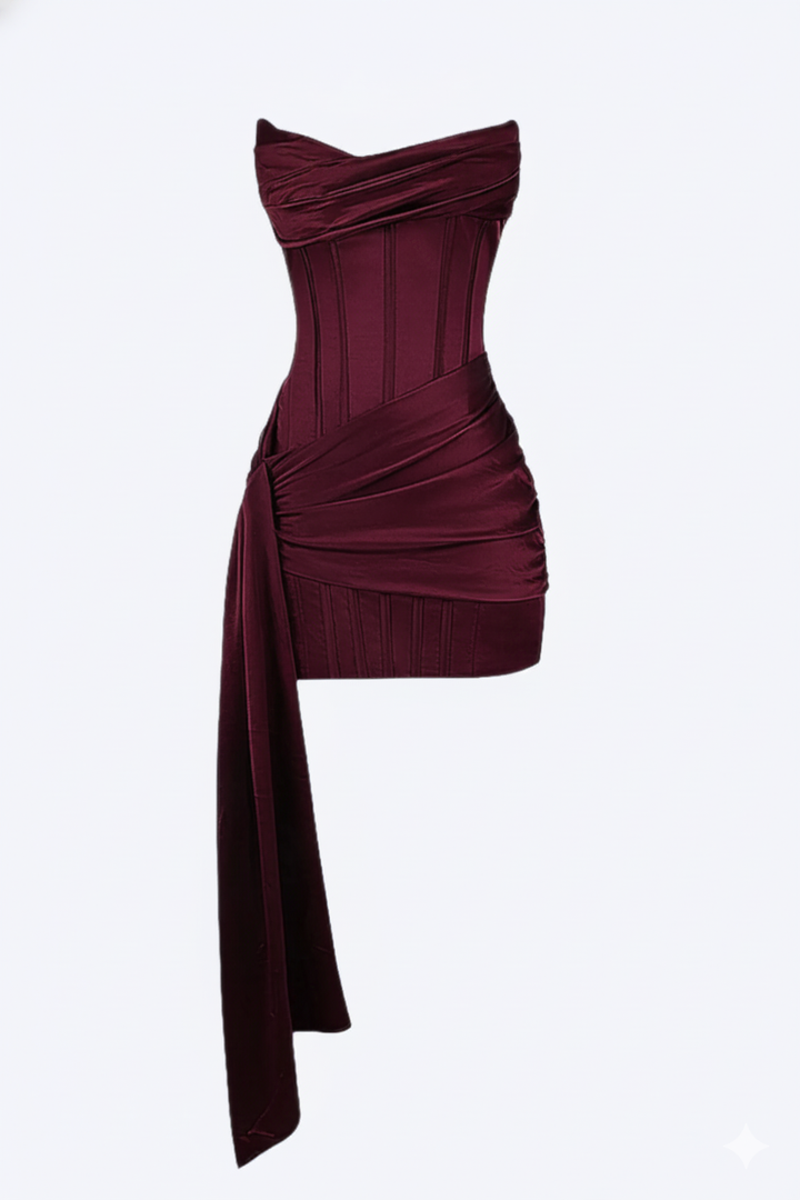 Elegant Women's Short Evening Dress - Burgundy