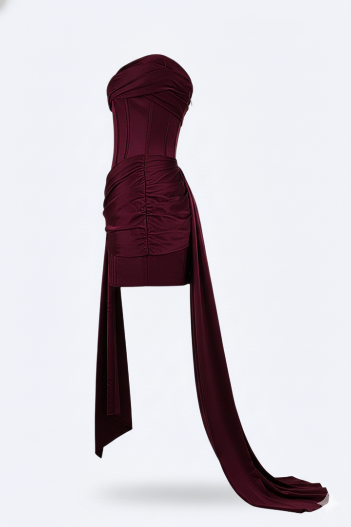 Elegant Women's Short Evening Dress - Burgundy