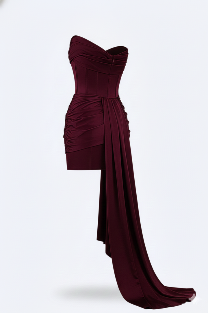 Elegant Women's Short Evening Dress - Burgundy