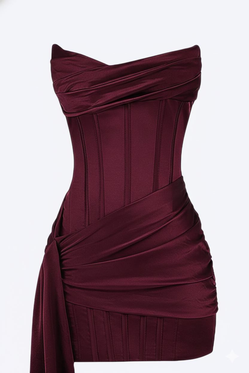 Elegant Women's Short Evening Dress - Burgundy