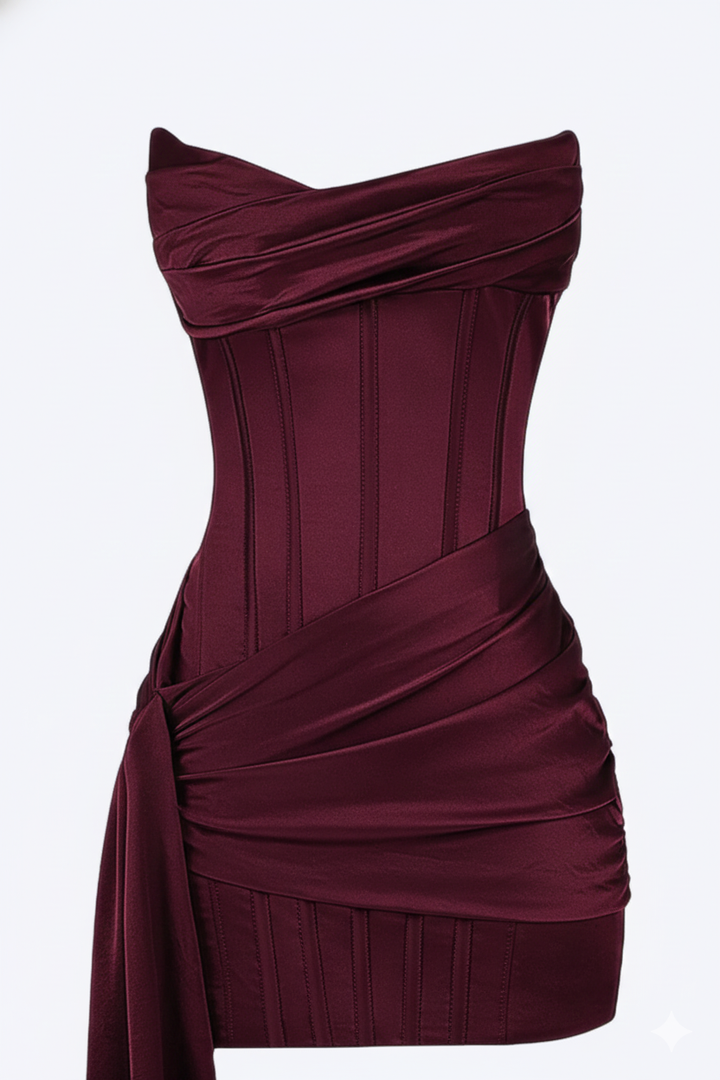 Elegant Women's Short Evening Dress - Burgundy