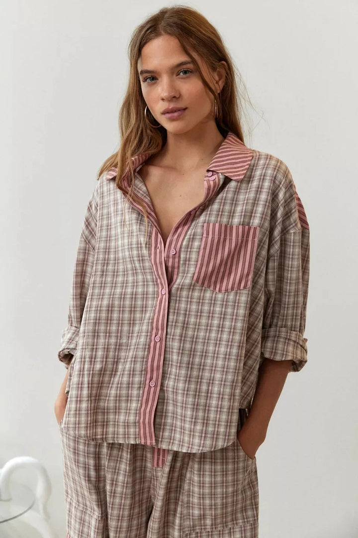 Women's Pyjama Set with Button Detail and Drawstring Pants