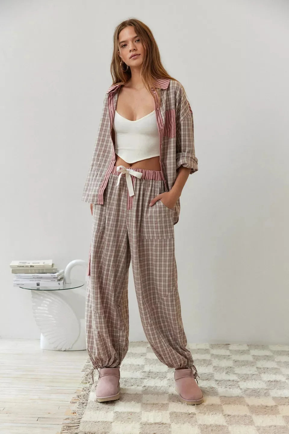Women's Pyjama Set with Button Detail and Drawstring Pants