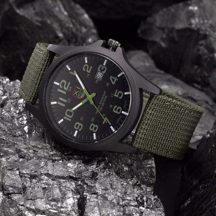 Robust Military-Style Watch with Illuminated Dial