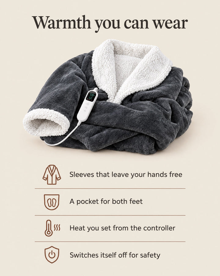 Wearable Heated Blanket Robe with Sleeves and Foot Pocket