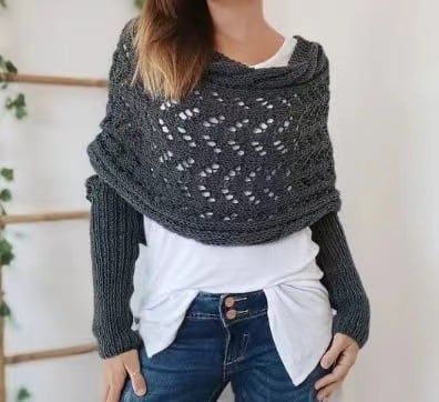Double-Sleeve Wrap Scarf - Cozy Knit Scarf with Built-In Sleeves