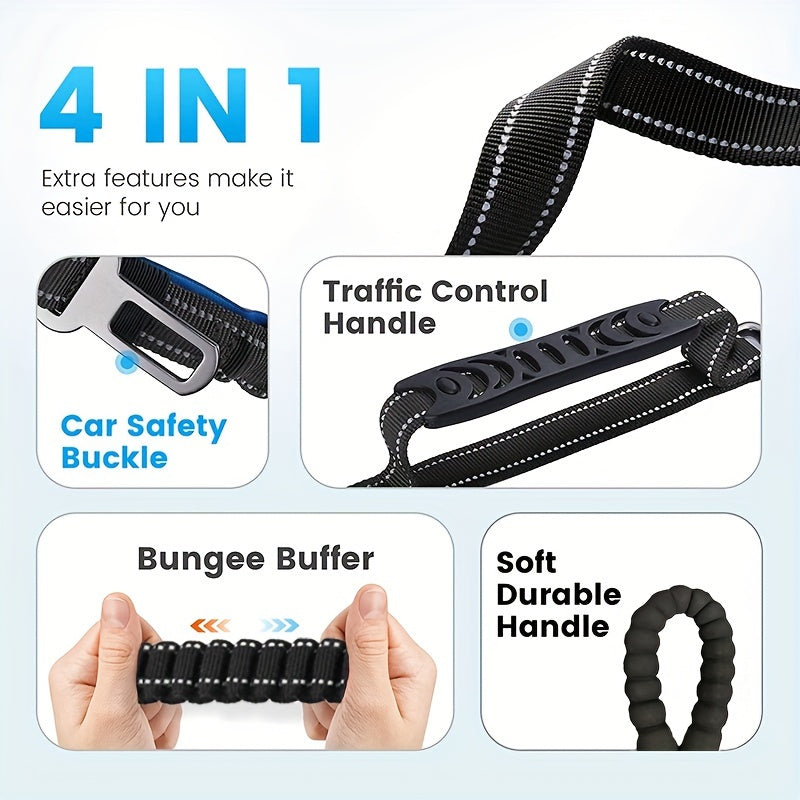 Adjustable Bungee Dog Leash – Shock-Absorbing and Reflective for Large Dogs