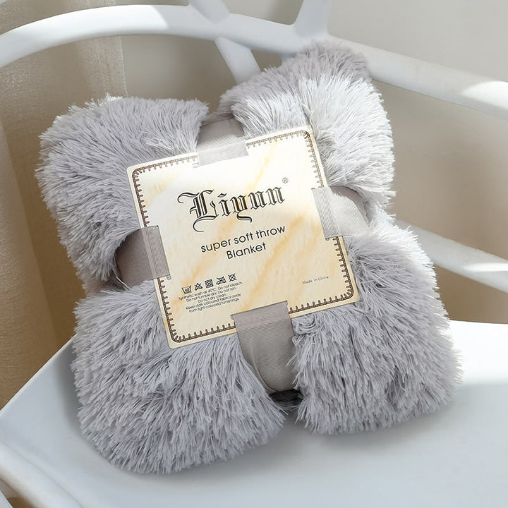 Faux Fur Throw Blanket with Soft Plush Long Pile Shaggy Texture for Cozy Bedding