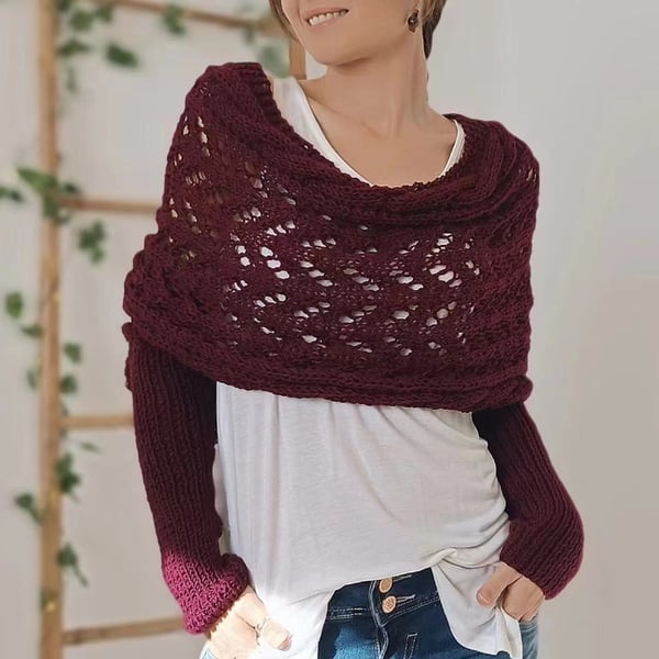 Double-Sleeve Wrap Scarf - Cozy Knit Scarf with Built-In Sleeves