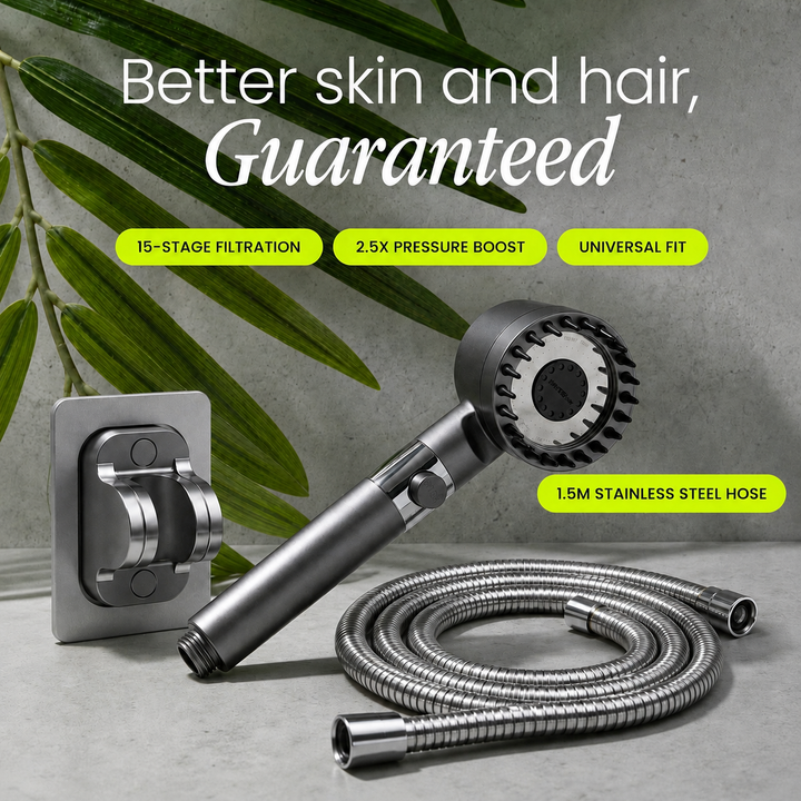 Filtered Water Shower Head with High Pressure Handheld Spray and Stop Button And Hose