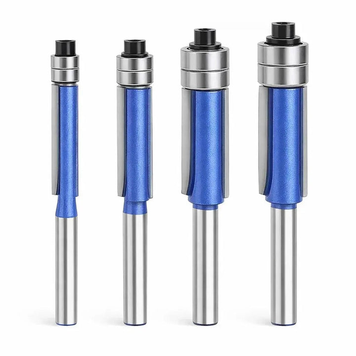 Flush Trim Router Bit Set with Double Top Bearings and Carbide Cutting Edges V Groove