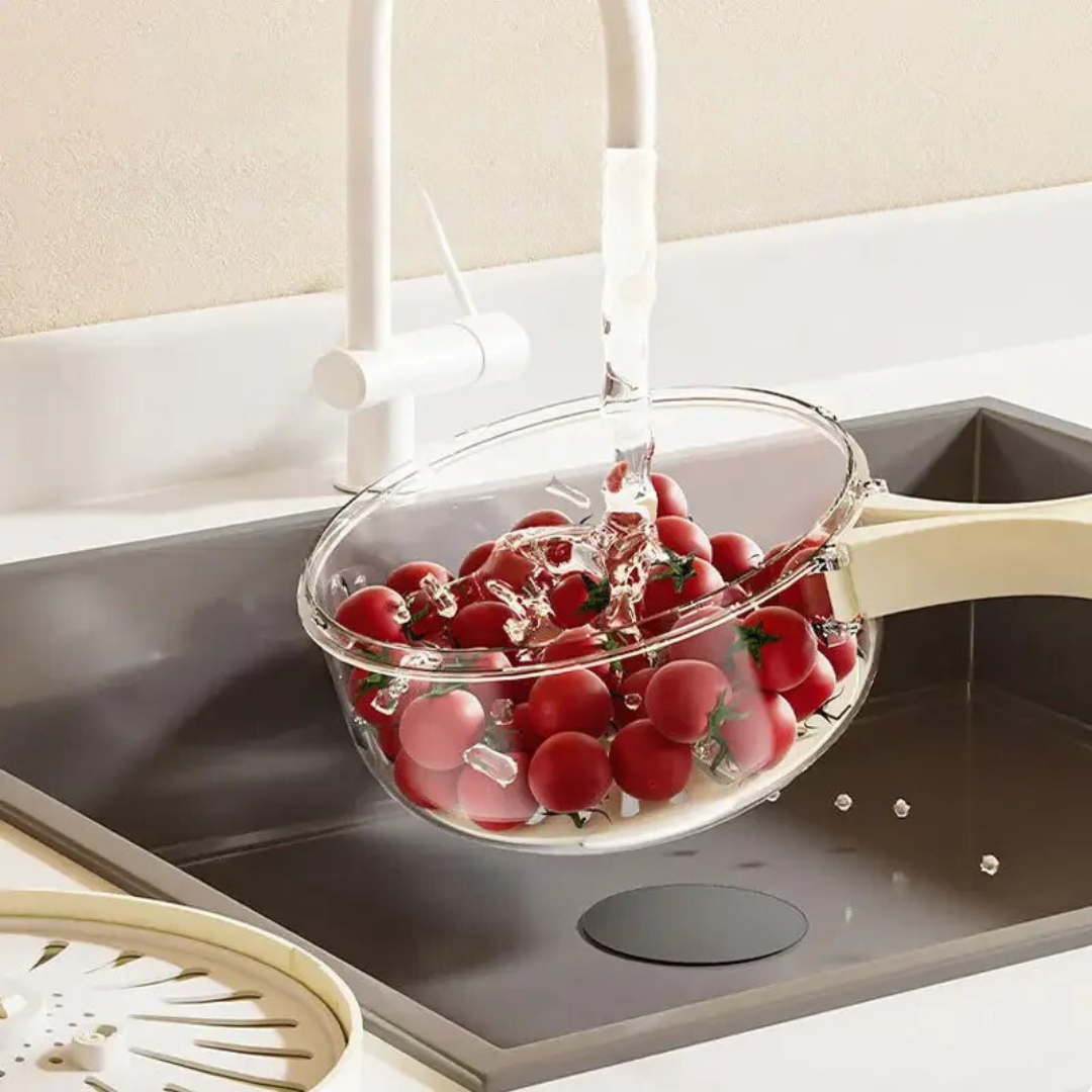 Food Storage Container with Removable Colander Ventilated Lid and Folding Handle for Produce