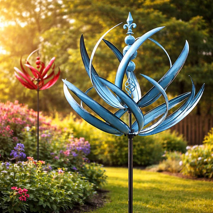 Garden Wind Spinners with Metal Lotus Flower Design and Kinetic Dual-Direction Rotation