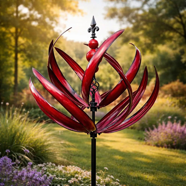 Garden Wind Spinners with Metal Lotus Flower Design and Kinetic Dual-Direction Rotation