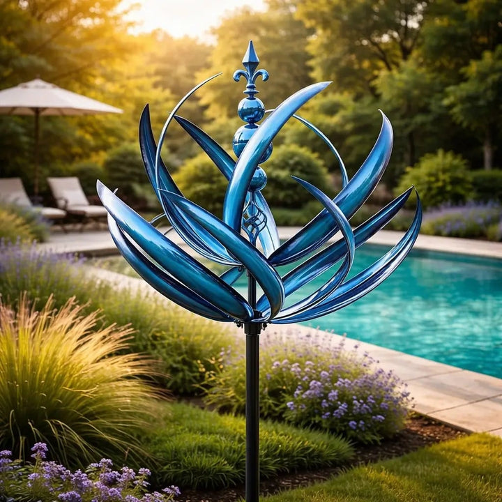 Garden Wind Spinners with Metal Lotus Flower Design and Kinetic Dual-Direction Rotation