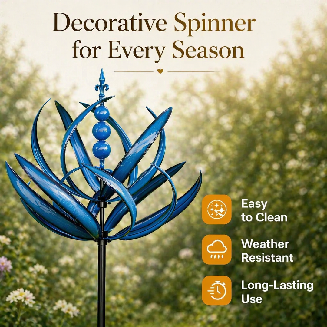 Garden Wind Spinners with Metal Lotus Flower Design and Kinetic Dual-Direction Rotation
