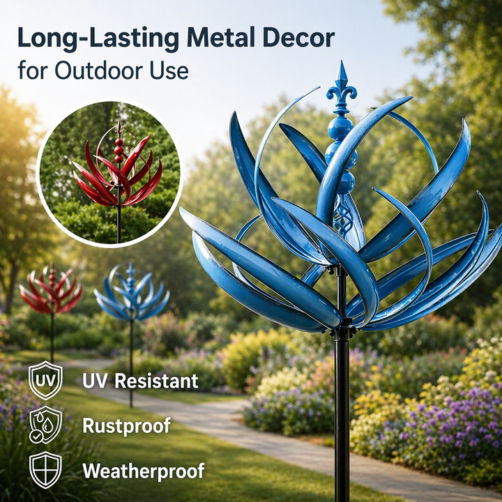 Garden Wind Spinners with Metal Lotus Flower Design and Kinetic Dual-Direction Rotation