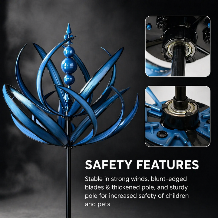 Garden Wind Spinners with Metal Lotus Flower Design and Kinetic Dual-Direction Rotation