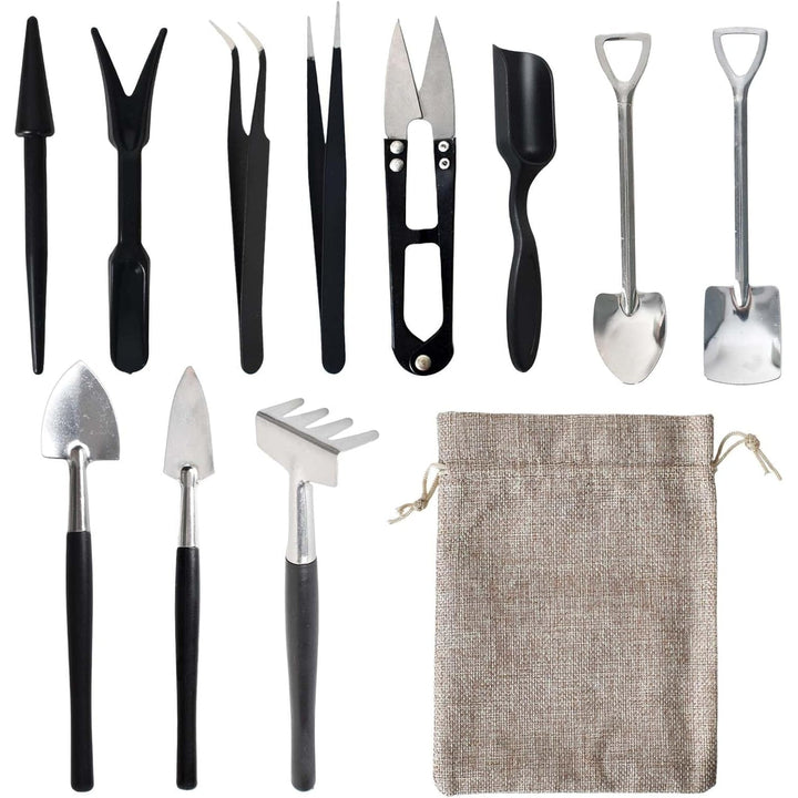 Gardening Tool Set Kit with Miniature Tweezers and Drawstring Pouch for Succulents Lawn Edger