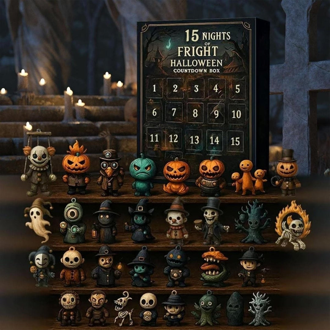 Halloween Advent Calendar Countdown Decor with Spooky Miniature Figurines