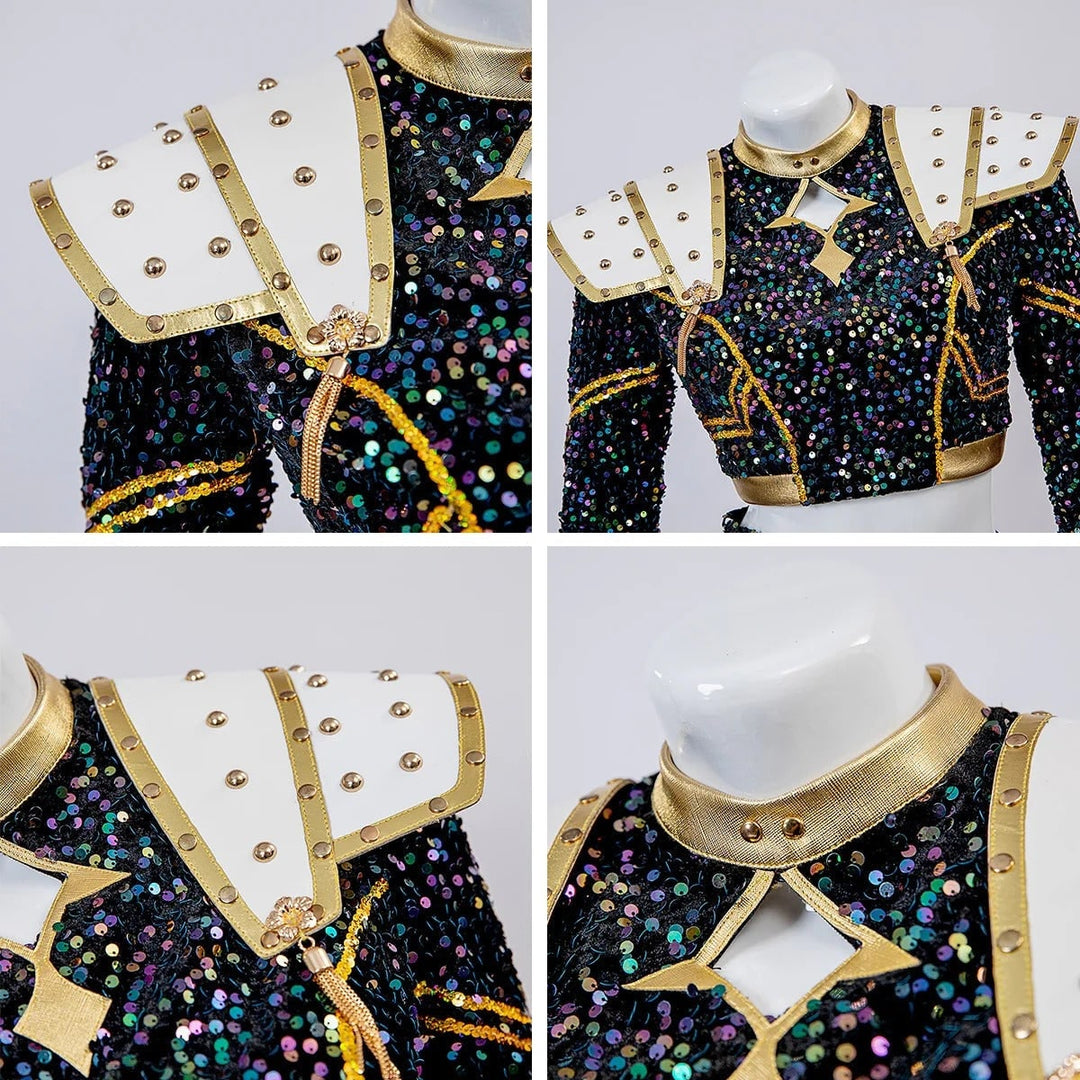 Halloween Cosplay Cheerleader Costume and Outfit Two Piece Set with Cropped Top Pleated Skirt