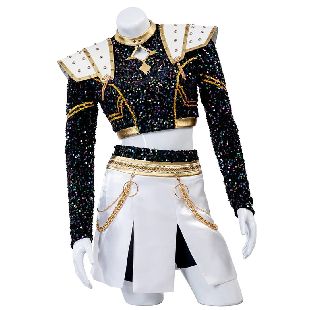 Halloween Cosplay Cheerleader Costume and Outfit Two Piece Set with Cropped Top Pleated Skirt