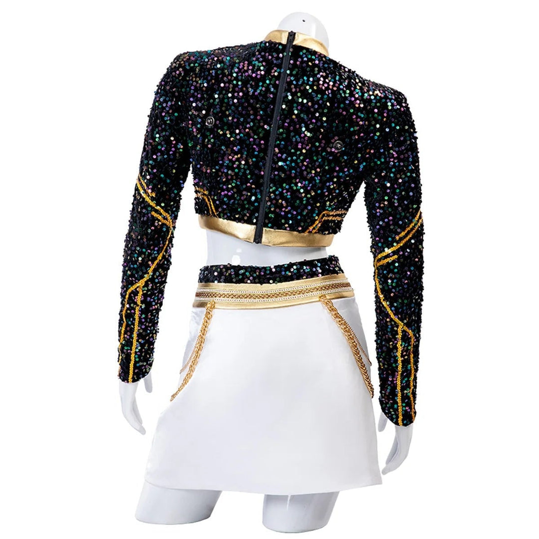 Halloween Cosplay Cheerleader Costume and Outfit Two Piece Set with Cropped Top Pleated Skirt
