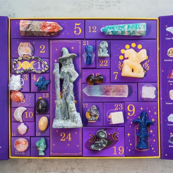 Halloween Crystal Advent Calendar with 24 Gemstone Compartments
