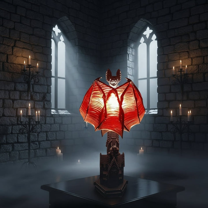 Halloween Gothic Bat Table Lamp with Battery Powered LED Light and Translucent Red Wings
