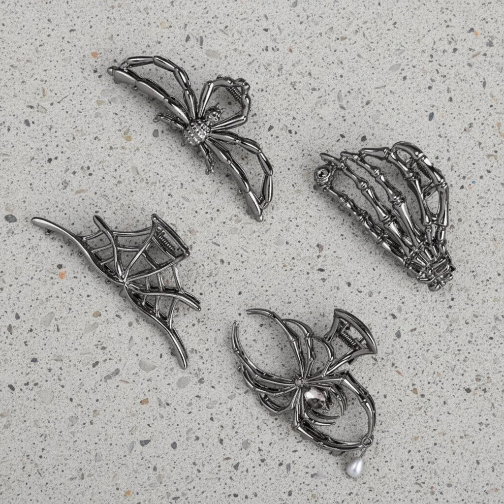 Halloween Metal Claw Clips with Spooky Spider, Bat and Skeleton Designs, Decorative Hair Clips